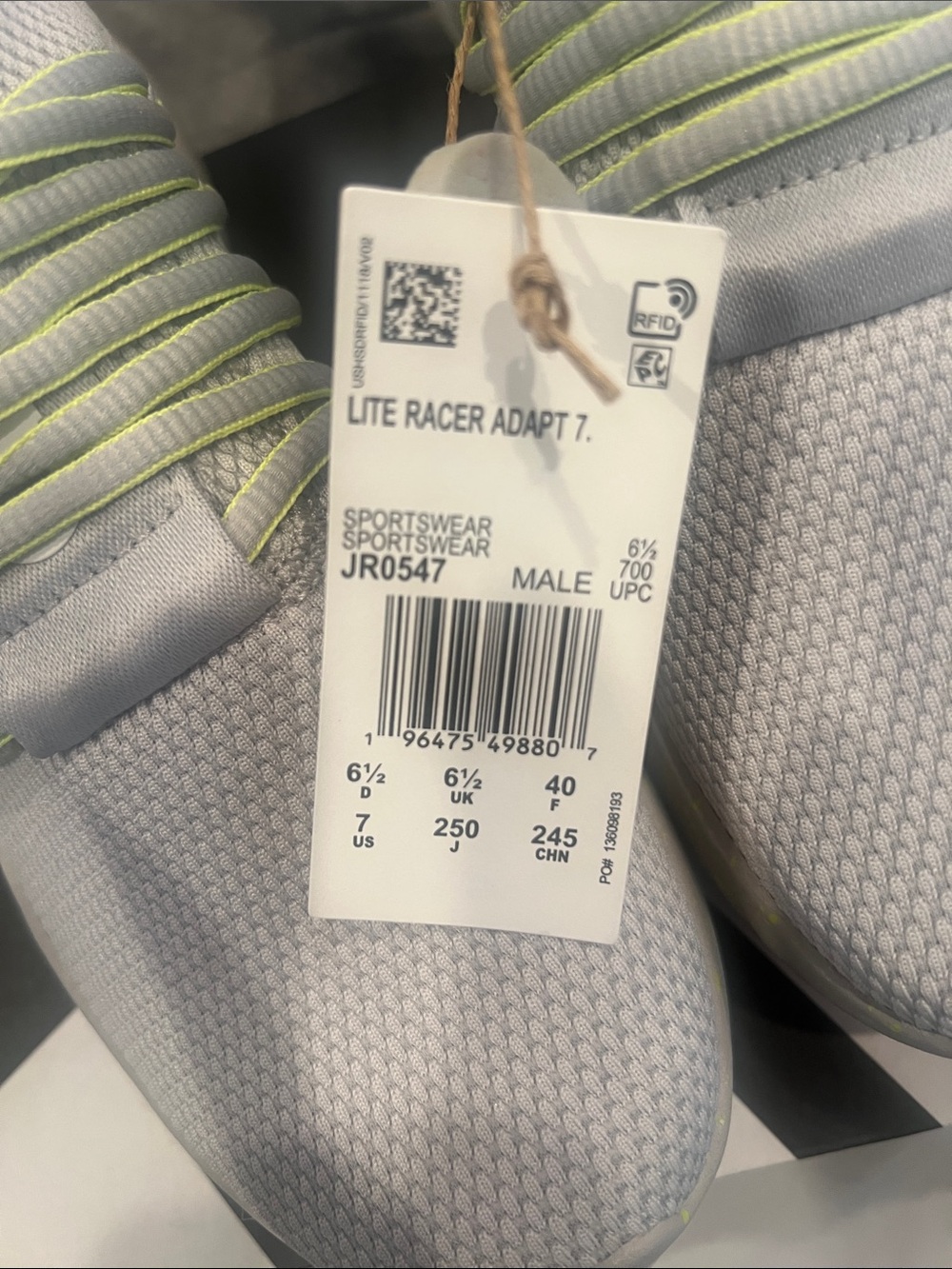adidas Men’s Light Gray Slip-On Sneakers with Lime Accents - Picture 2 of 4